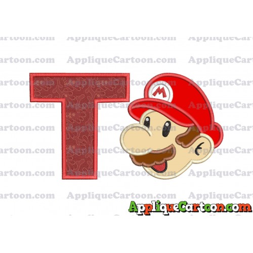 Super Mario Head Applique 02 Embroidery Design With Alphabet T