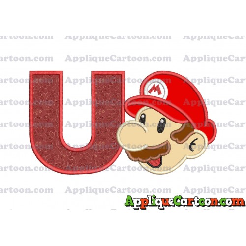 Super Mario Head Applique 02 Embroidery Design With Alphabet U