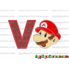 Super Mario Head Applique 02 Embroidery Design With Alphabet V
