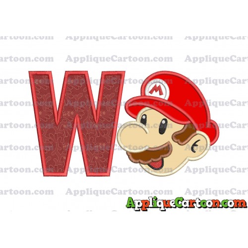 Super Mario Head Applique 02 Embroidery Design With Alphabet W