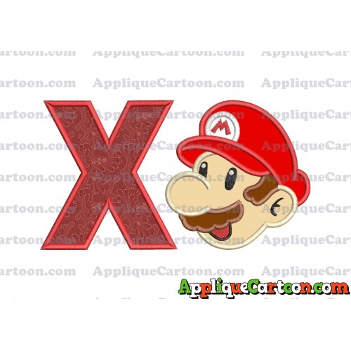 Super Mario Head Applique 02 Embroidery Design With Alphabet X