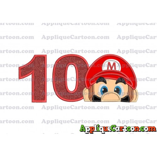 Super Mario Head Applique 03 Embroidery Design Birthday Number 10