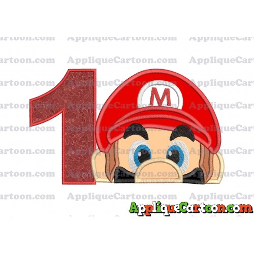 Super Mario Head Applique 03 Embroidery Design Birthday Number 1
