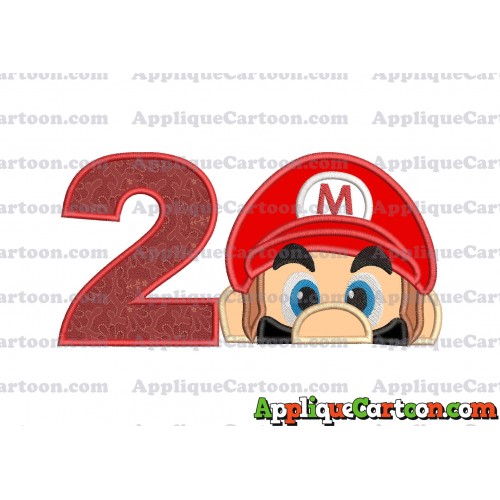 Super Mario Head Applique 03 Embroidery Design Birthday Number 2