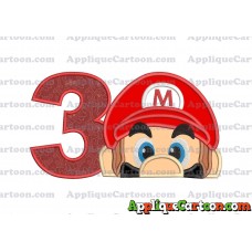 Super Mario Head Applique 03 Embroidery Design Birthday Number 3