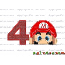 Super Mario Head Applique 03 Embroidery Design Birthday Number 4