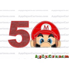 Super Mario Head Applique 03 Embroidery Design Birthday Number 5