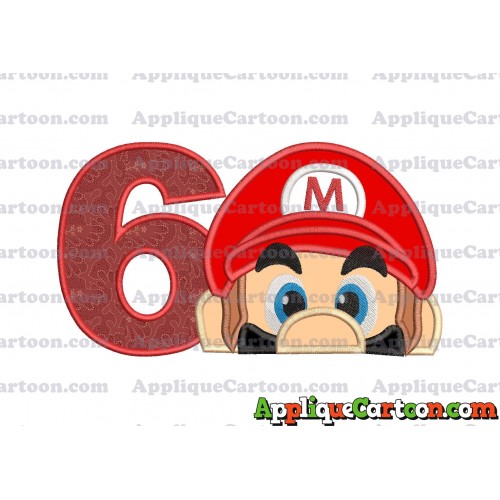 Super Mario Head Applique 03 Embroidery Design Birthday Number 6