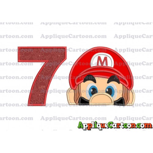 Super Mario Head Applique 03 Embroidery Design Birthday Number 7