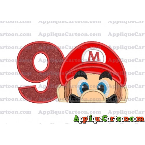 Super Mario Head Applique 03 Embroidery Design Birthday Number 9