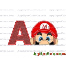 Super Mario Head Applique 03 Embroidery Design With Alphabet A