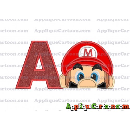Super Mario Head Applique 03 Embroidery Design With Alphabet A