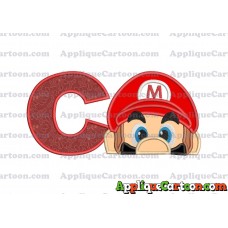Super Mario Head Applique 03 Embroidery Design With Alphabet C