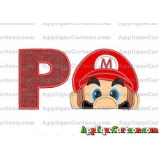 Super Mario Head Applique 03 Embroidery Design With Alphabet P