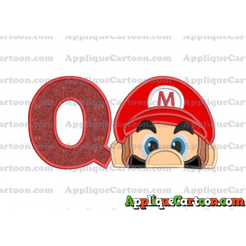 Super Mario Head Applique 03 Embroidery Design With Alphabet Q