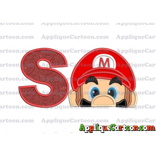 Super Mario Head Applique 03 Embroidery Design With Alphabet S