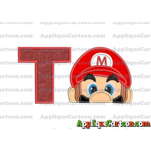 Super Mario Head Applique 03 Embroidery Design With Alphabet T