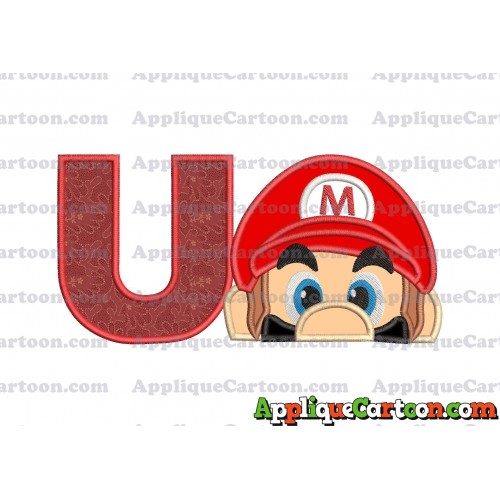 Super Mario Head Applique 03 Embroidery Design With Alphabet U