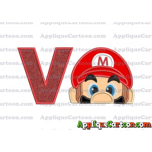 Super Mario Head Applique 03 Embroidery Design With Alphabet V