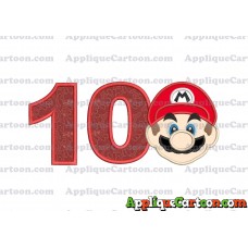 Super Mario Head Applique Embroidery Design Birthday Number 10