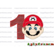 Super Mario Head Applique Embroidery Design Birthday Number 1