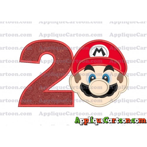 Super Mario Head Applique Embroidery Design Birthday Number 2