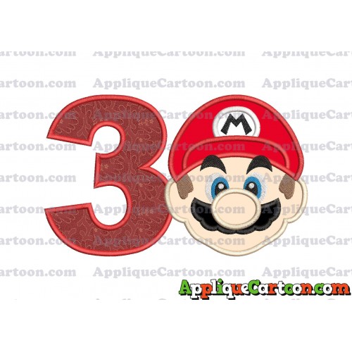 Super Mario Head Applique Embroidery Design Birthday Number 3