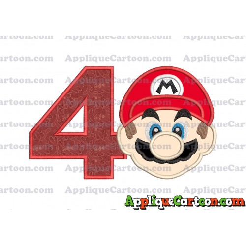 Super Mario Head Applique Embroidery Design Birthday Number 4