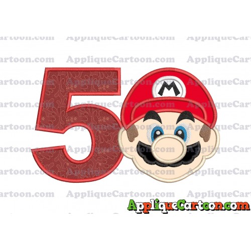 Super Mario Head Applique Embroidery Design Birthday Number 5