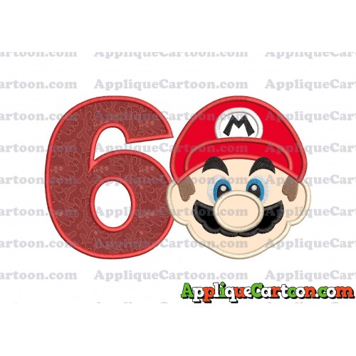 Super Mario Head Applique Embroidery Design Birthday Number 6