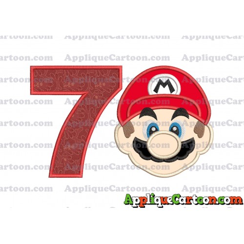 Super Mario Head Applique Embroidery Design Birthday Number 7