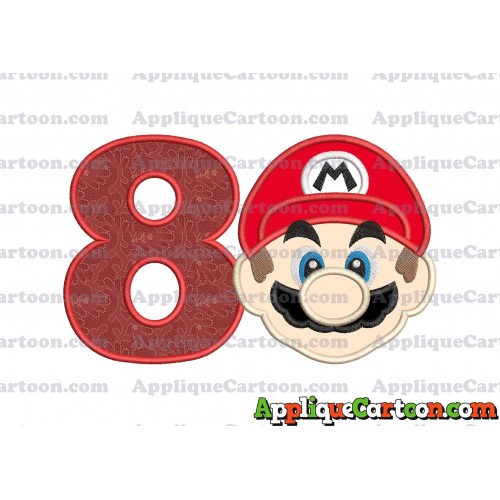 Super Mario Head Applique Embroidery Design Birthday Number 8