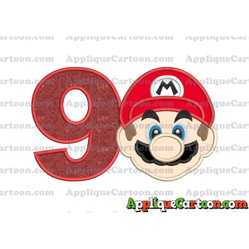 Super Mario Head Applique Embroidery Design Birthday Number 9