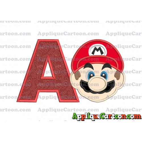 Super Mario Head Applique Embroidery Design With Alphabet A