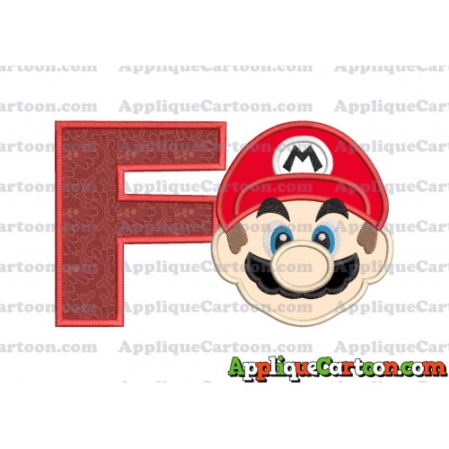 Super Mario Head Applique Embroidery Design With Alphabet F