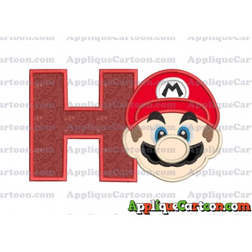 Super Mario Head Applique Embroidery Design With Alphabet H