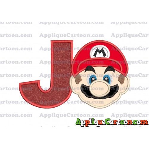 Super Mario Head Applique Embroidery Design With Alphabet J
