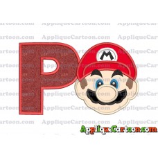 Super Mario Head Applique Embroidery Design With Alphabet P