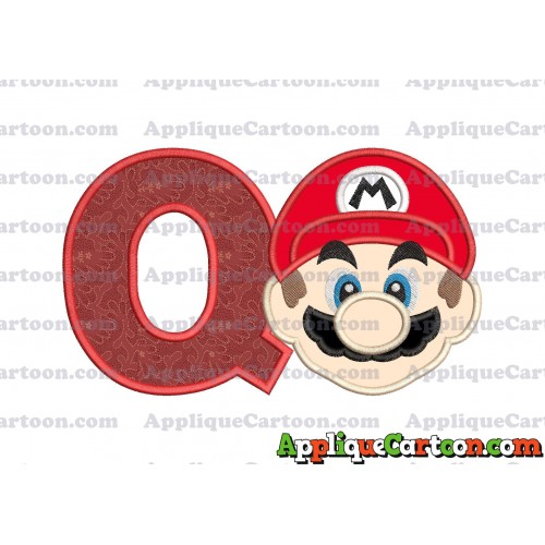Super Mario Head Applique Embroidery Design With Alphabet Q