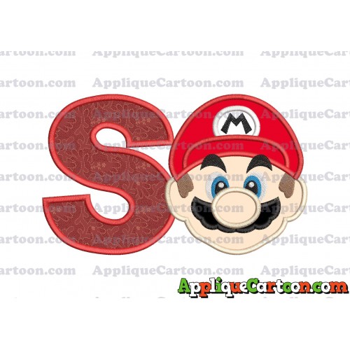 Super Mario Head Applique Embroidery Design With Alphabet S