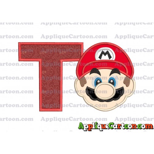 Super Mario Head Applique Embroidery Design With Alphabet T