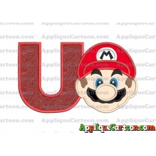 Super Mario Head Applique Embroidery Design With Alphabet U