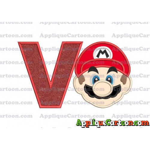 Super Mario Head Applique Embroidery Design With Alphabet V