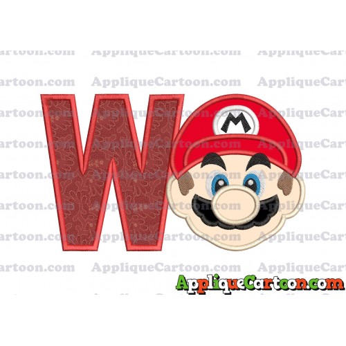 Super Mario Head Applique Embroidery Design With Alphabet W
