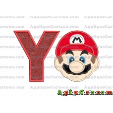 Super Mario Head Applique Embroidery Design With Alphabet Y
