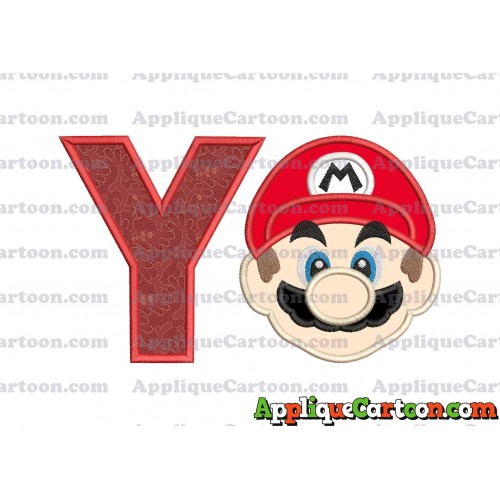 Super Mario Head Applique Embroidery Design With Alphabet Y