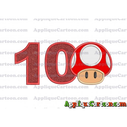 Super Mario Mushroom Applique Embroidery Design Birthday Number 10