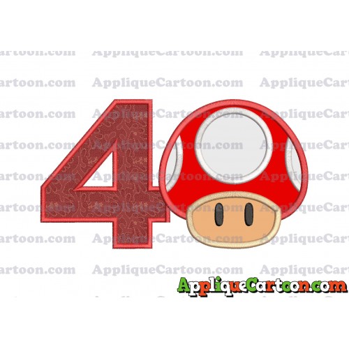 Super Mario Mushroom Applique Embroidery Design Birthday Number 4