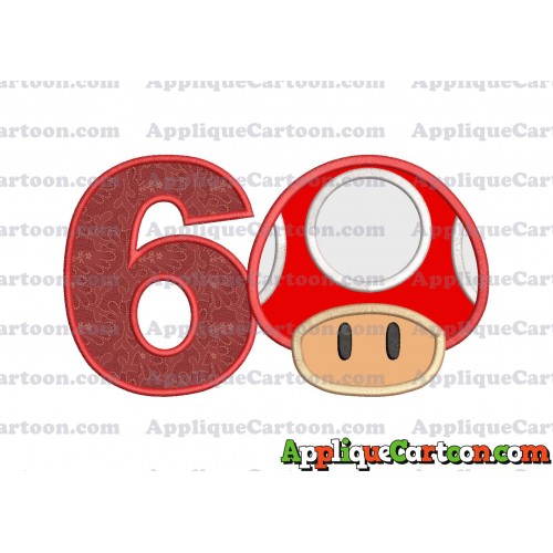Super Mario Mushroom Applique Embroidery Design Birthday Number 6