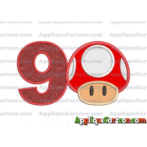Super Mario Mushroom Applique Embroidery Design Birthday Number 9